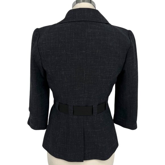 Classiques Entier Wool Linen Tie Waist Blazer Jacket Navy Blue Size 6 - Picture 6 of 14